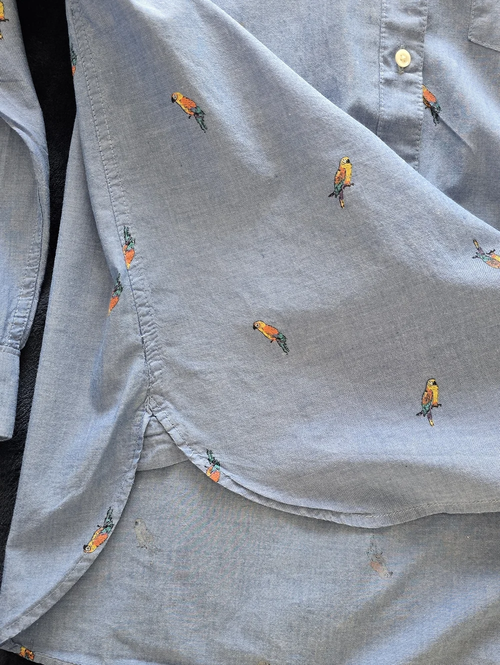 Old Navy Button Up Shirt Women Size M Parrot Collared Blue Long Sleeve - Picture 8 of 10